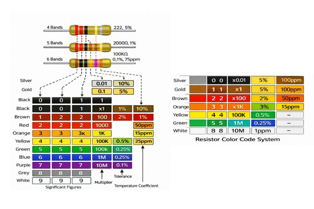 Diagram kode warna resistor lengkap