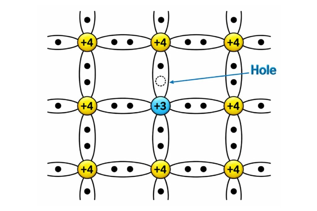 Struktur kristal silikon memperlihatkan adanya sebuah ikatan kovalen yang terputus.